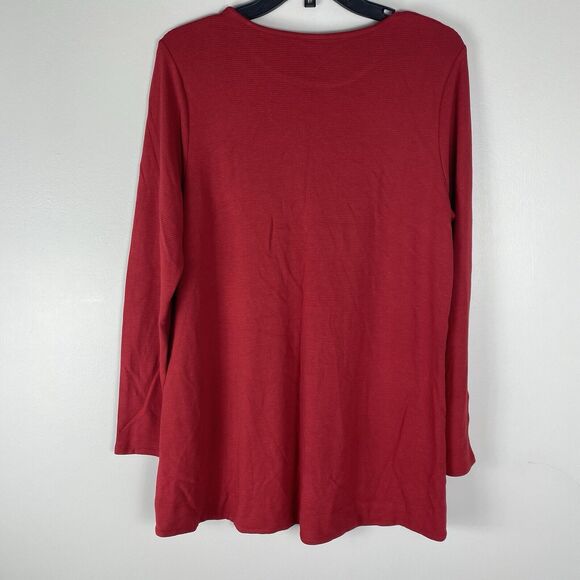 J Jill Wearever Women's Medium Top Red Stretch Long Sleeve V Neck Comfort Tunic - Picture 4 of 7